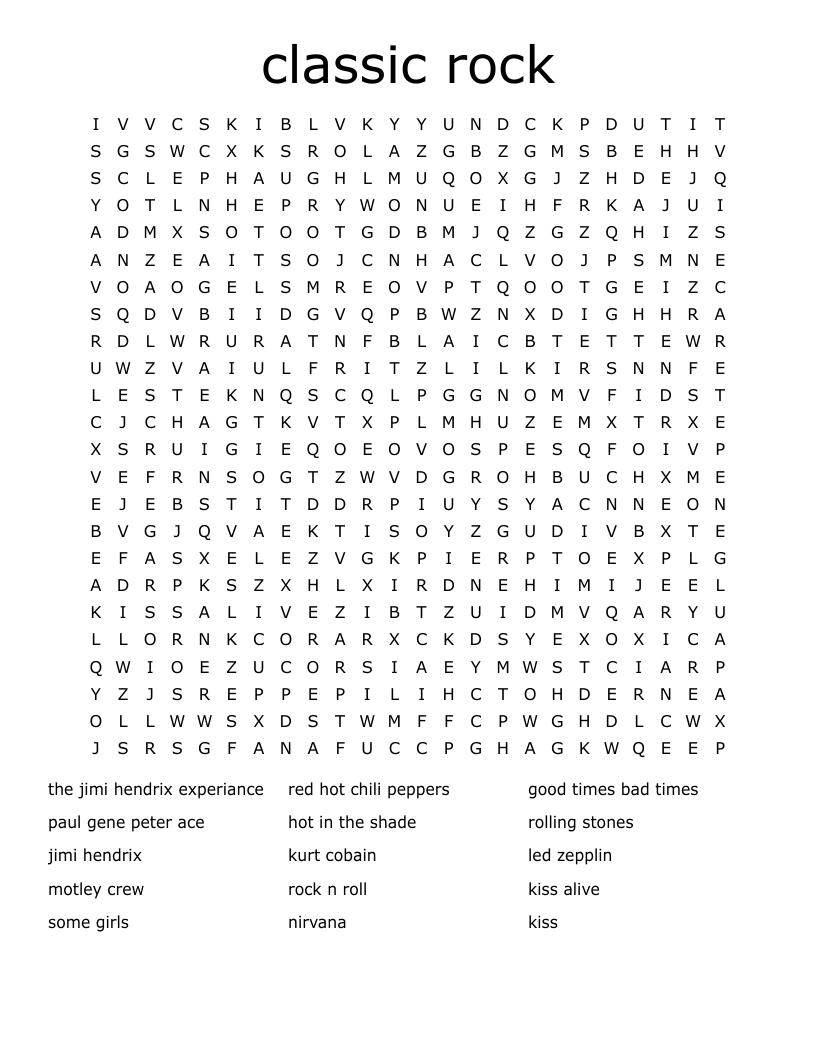classic rock Word Search