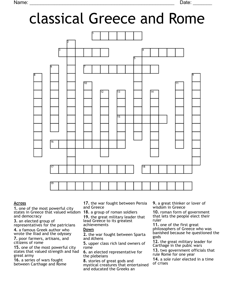 classical Greece and Rome  Crossword
