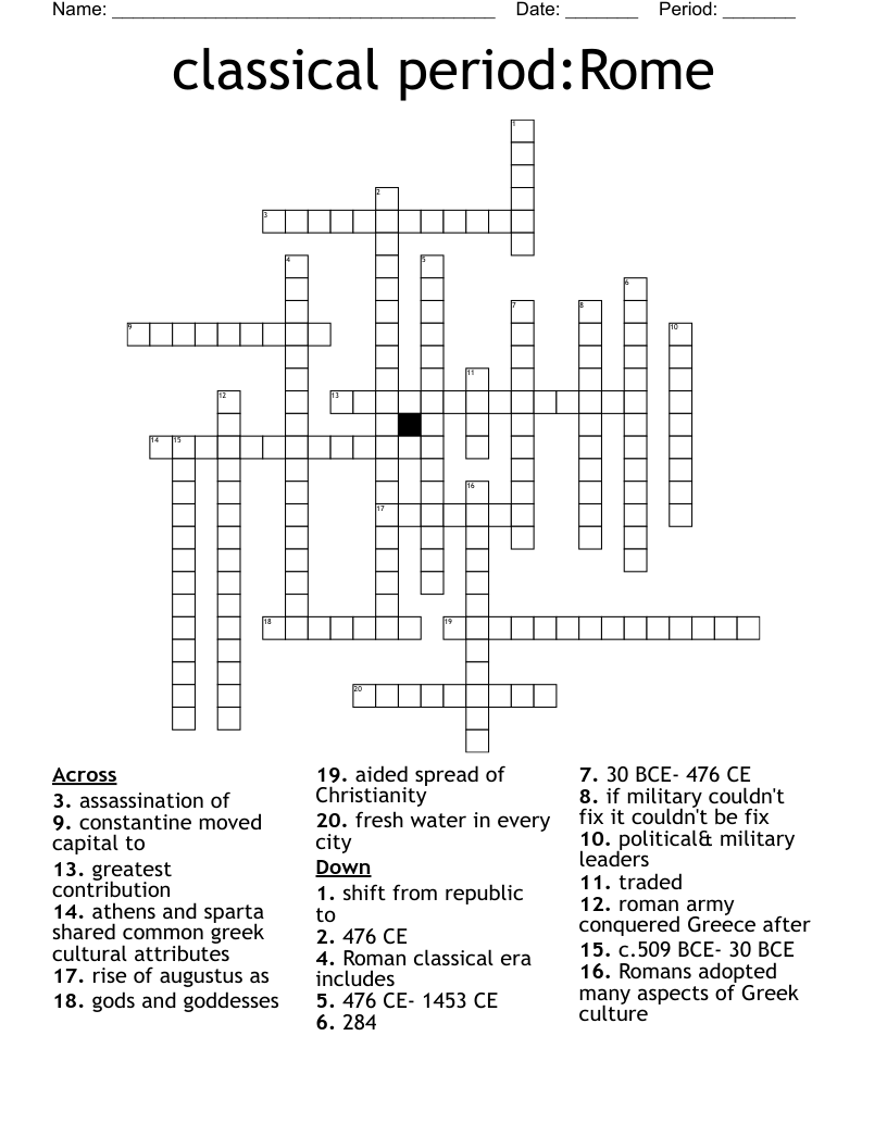 classical period:Rome  Crossword