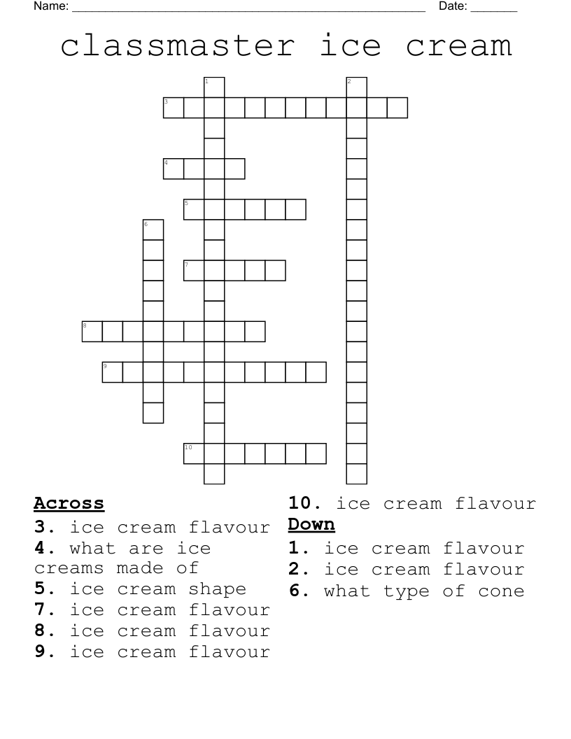 classmaster ice cream Crossword