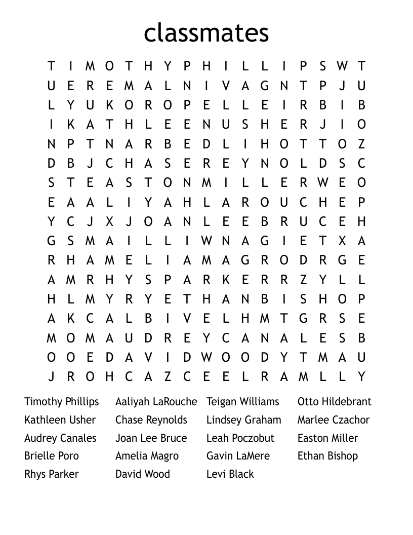 classmates Word Search