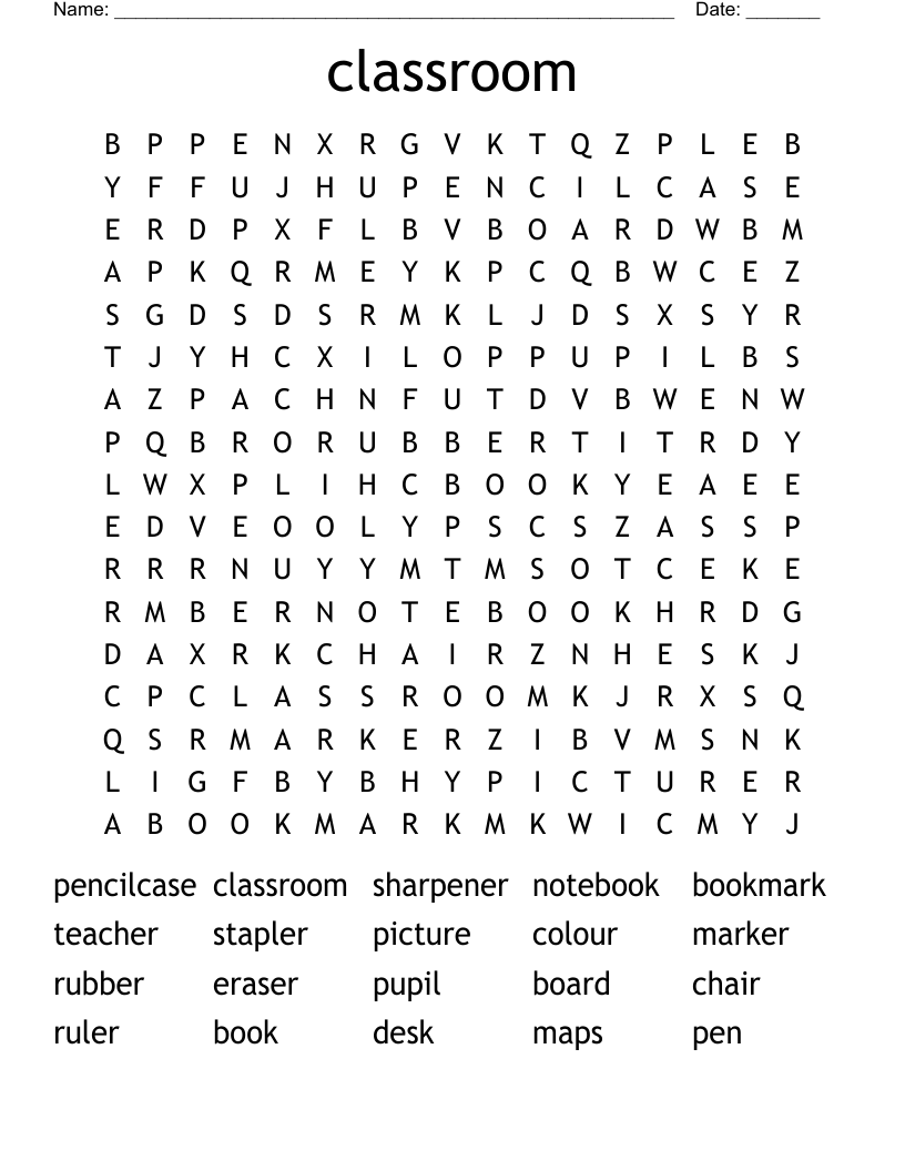 classroom  Word Search