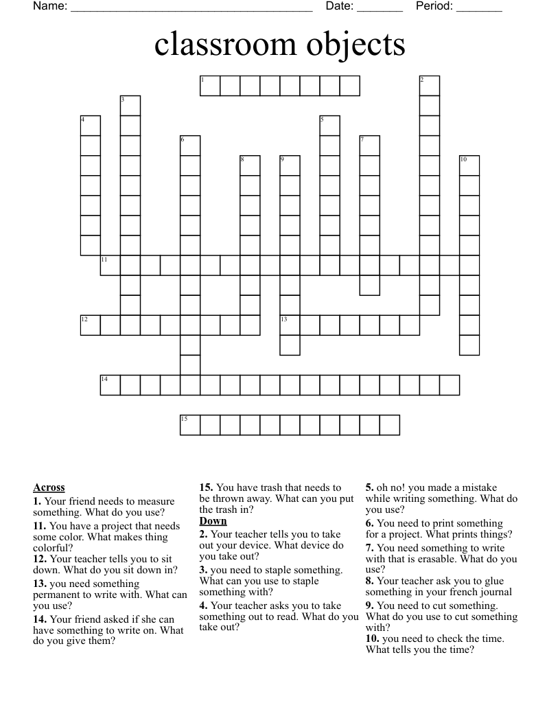classroom objects Crossword