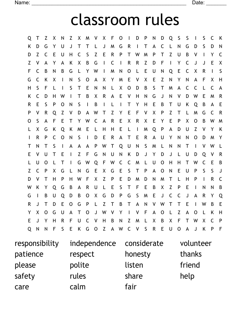 classroom rules Word Search