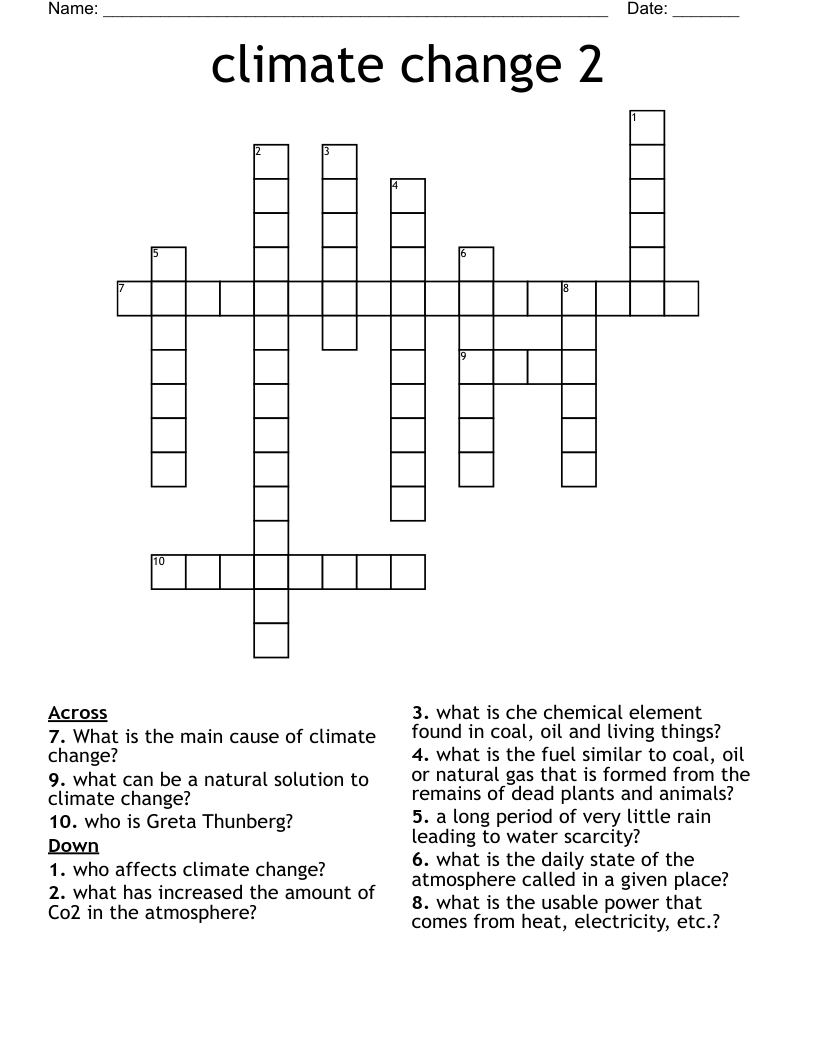 climate change 2 Crossword