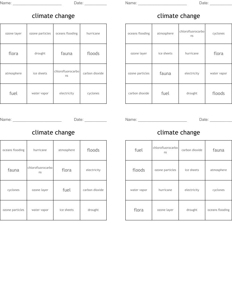 climate change Bingo Cards