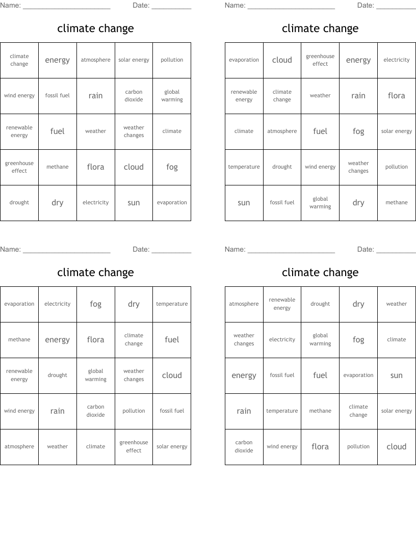 climate change Bingo Cards