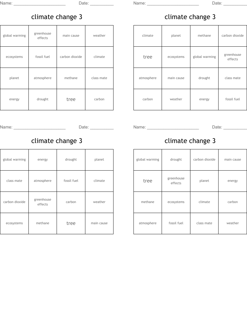 climate change 3 Bingo Cards