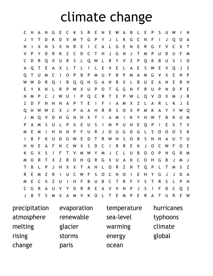 climate change Word Search