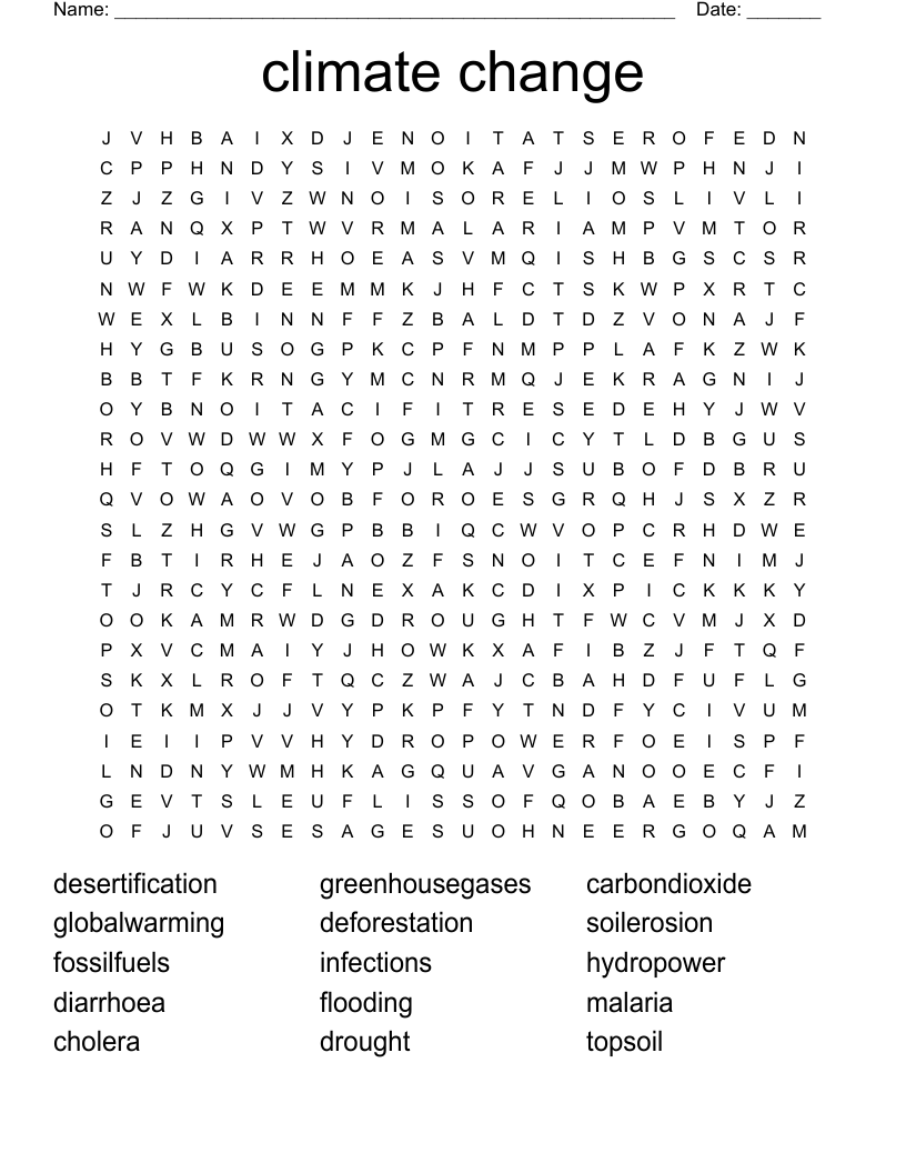 climate change Word Search