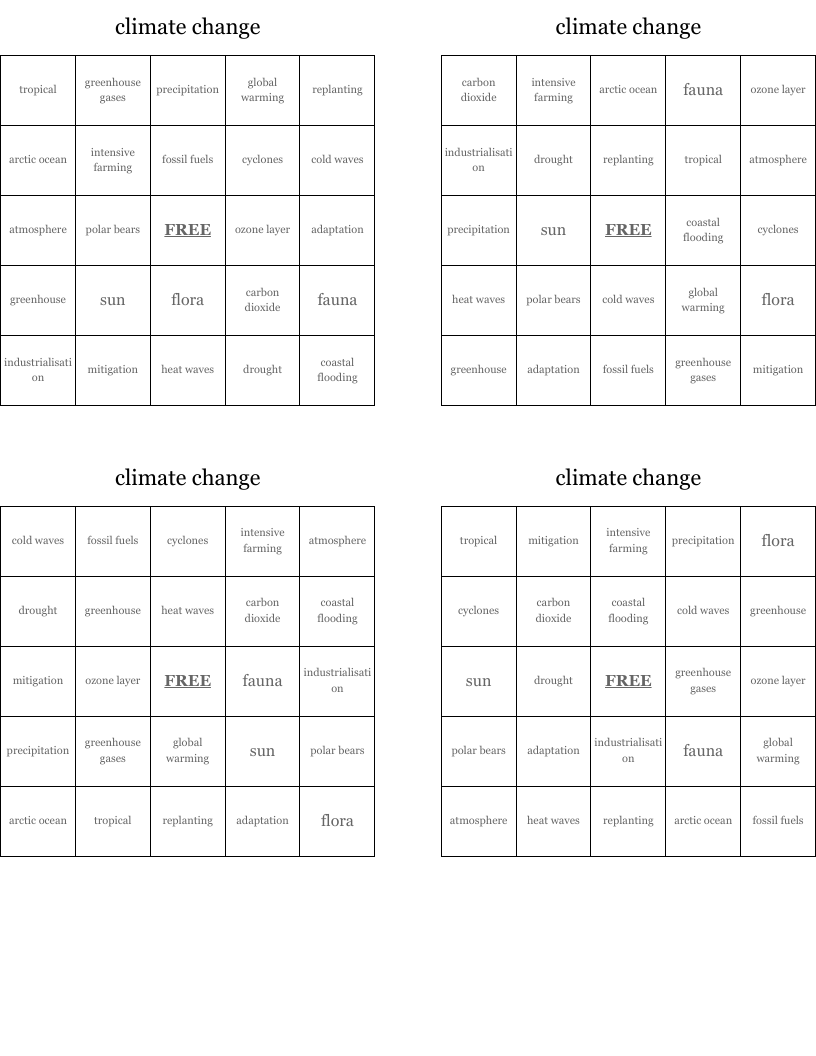 climate change  Bingo Cards