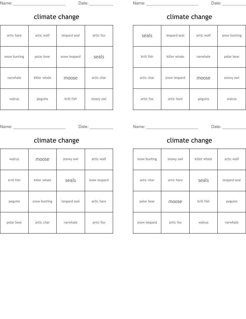 climate change  Bingo Cards