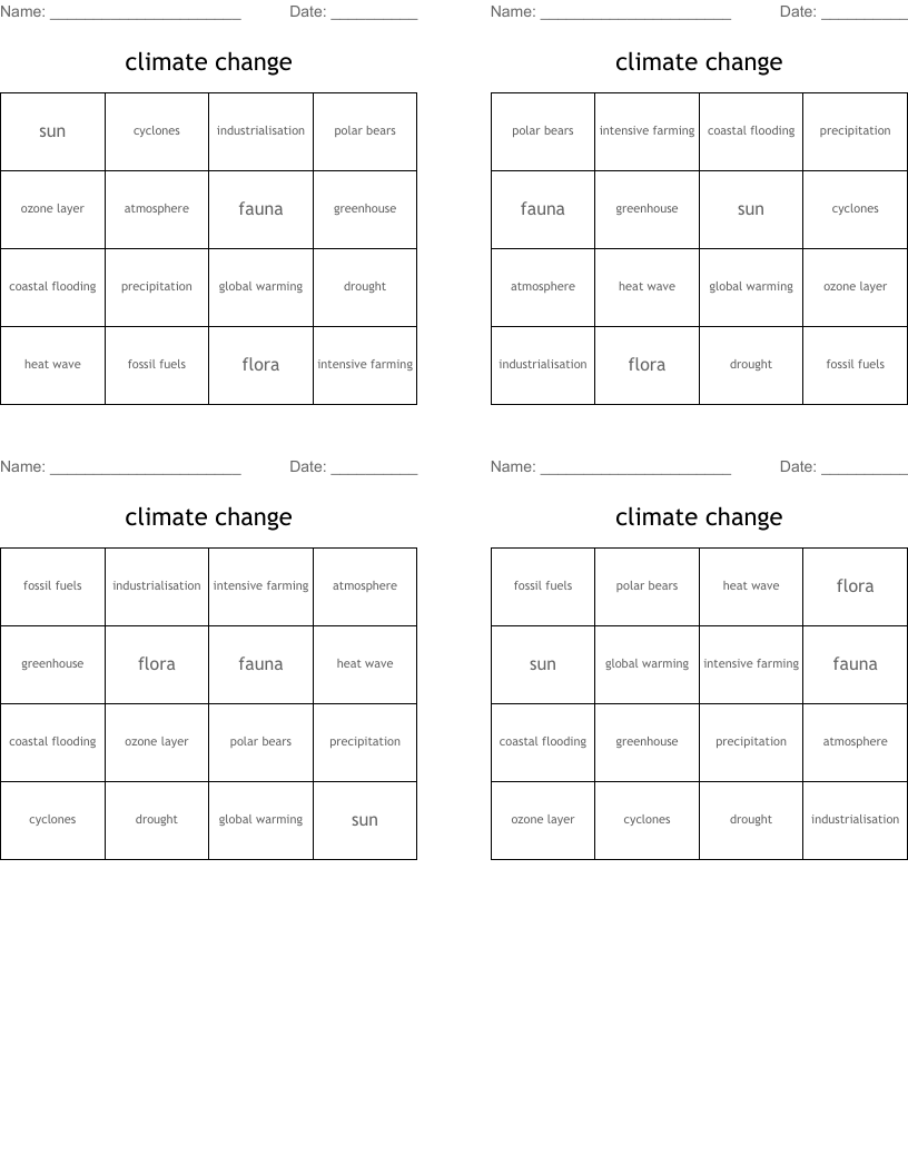 climate change  Bingo Cards