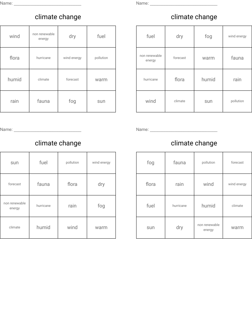 climate change  Bingo Cards