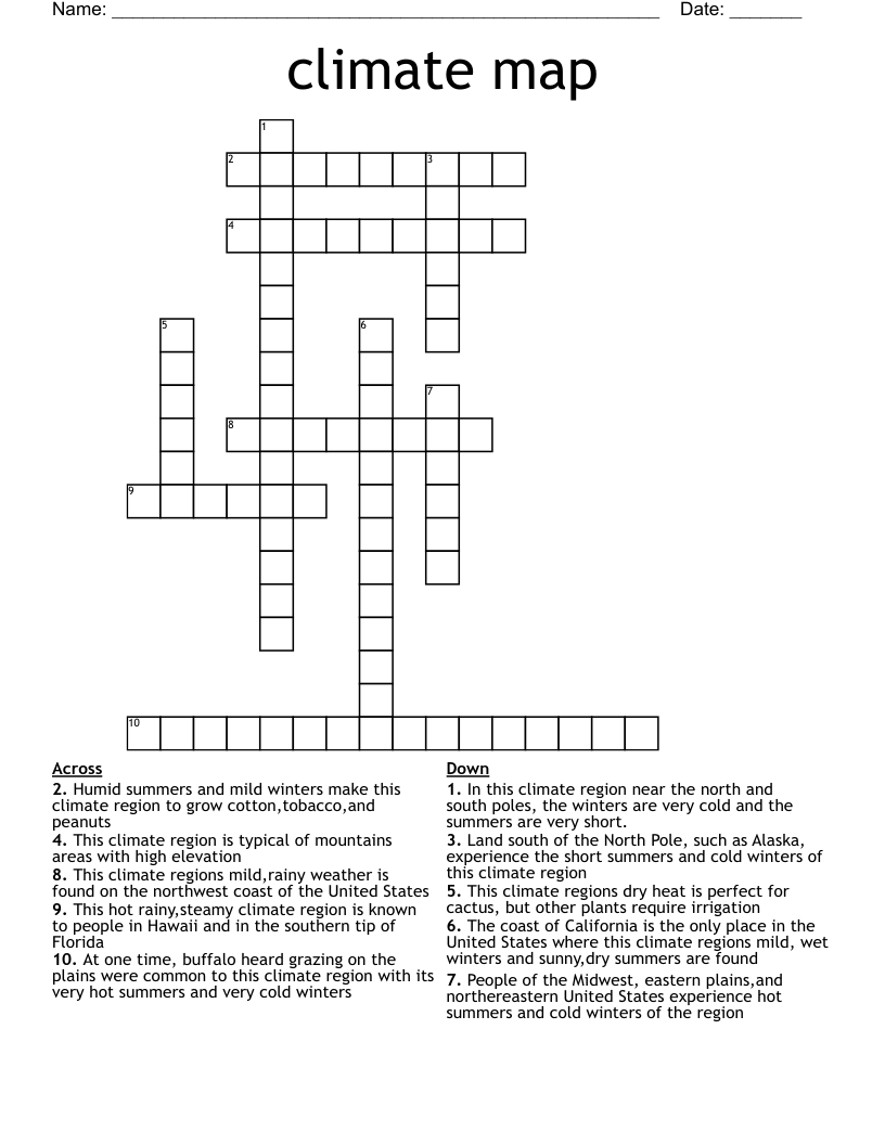 climate map  Crossword