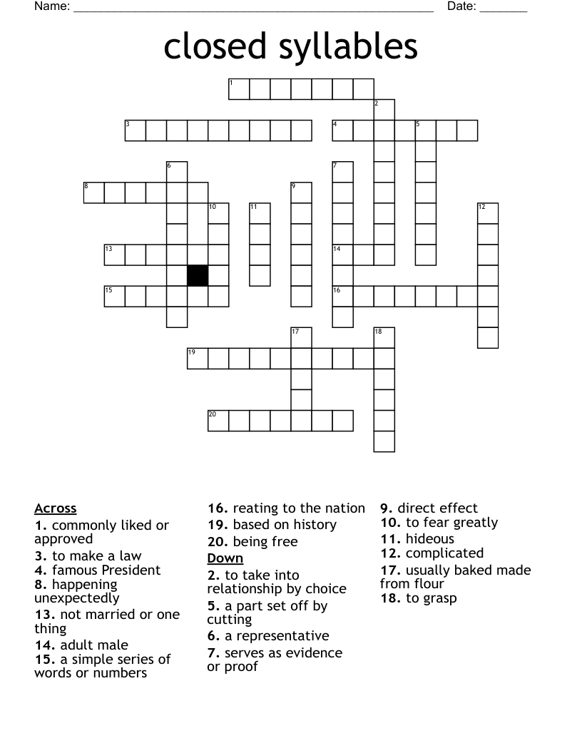 closed syllables Crossword
