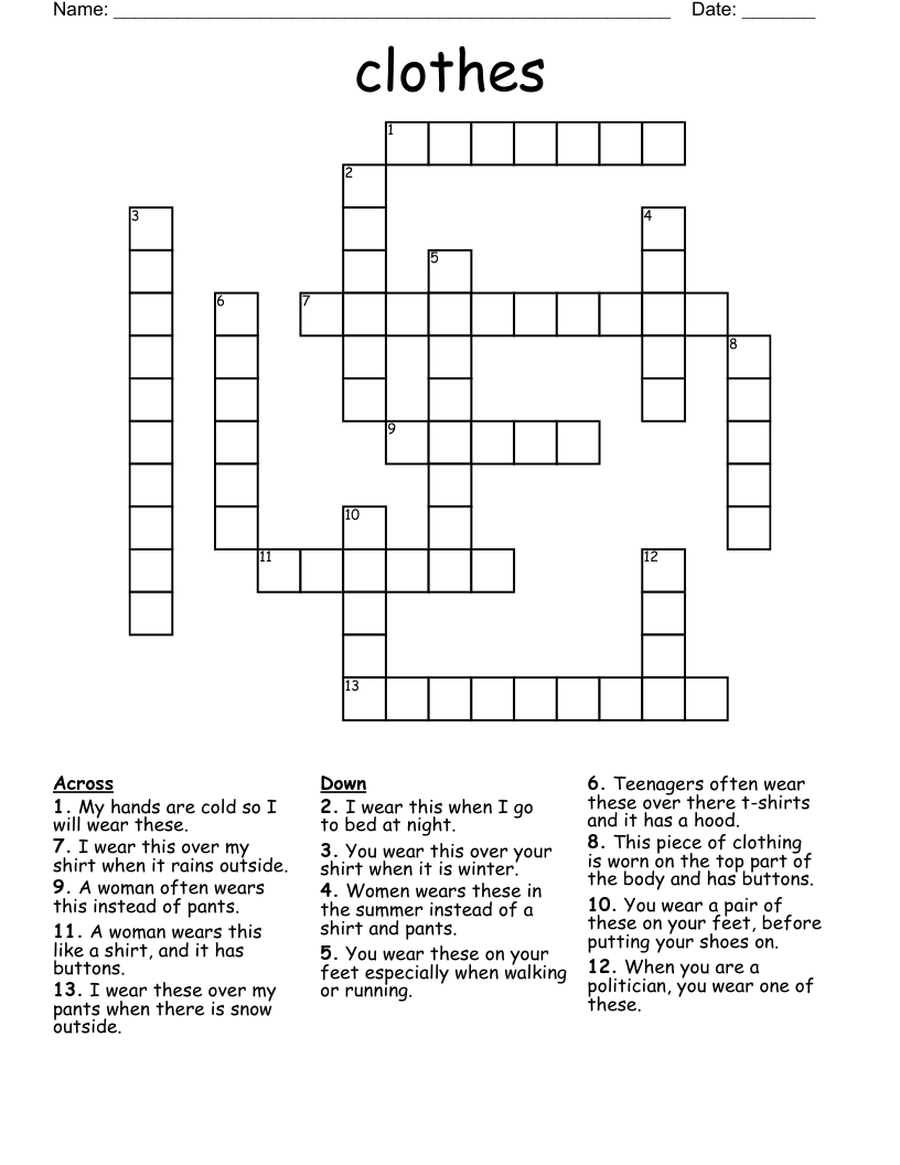 clothes Crossword