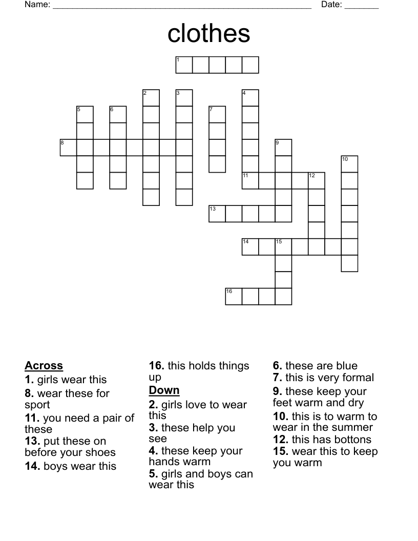 clothes Crossword