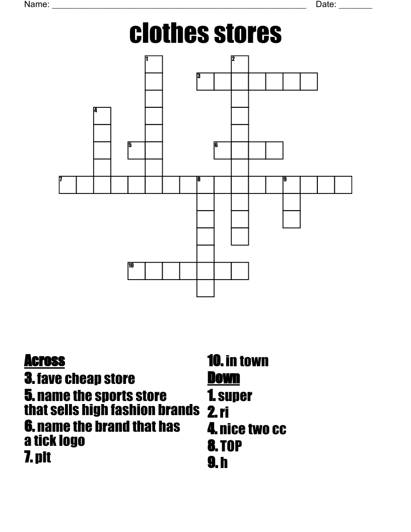 clothes stores Crossword
