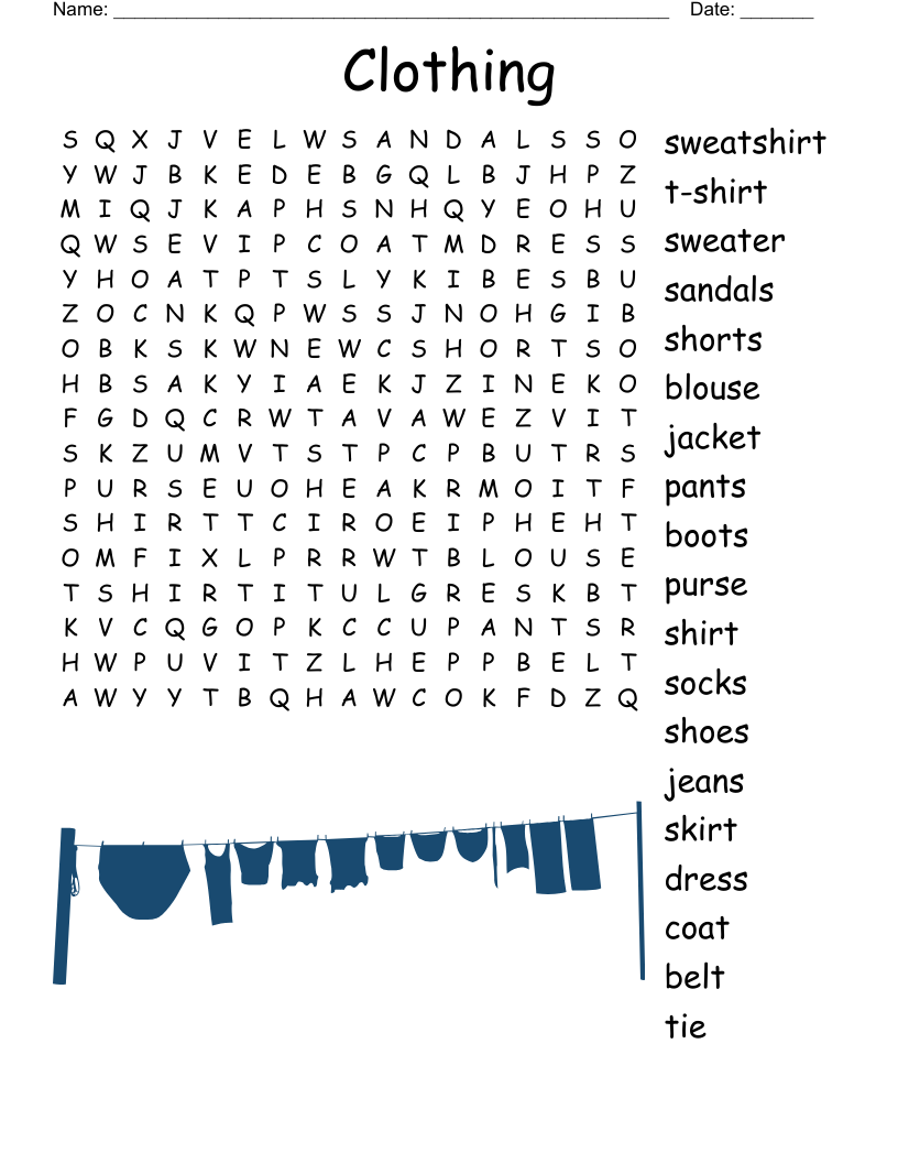 Clothing Word Search