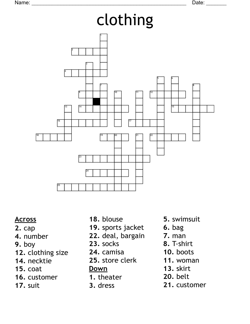 clothing Crossword
