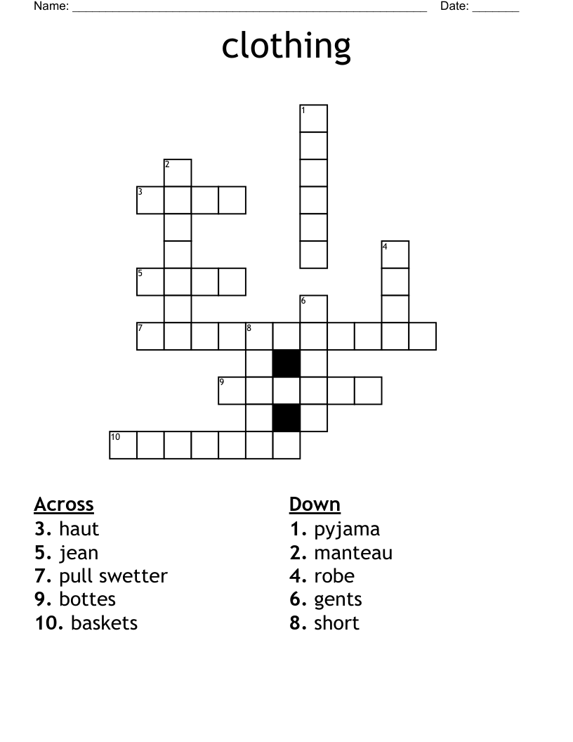 clothing Crossword