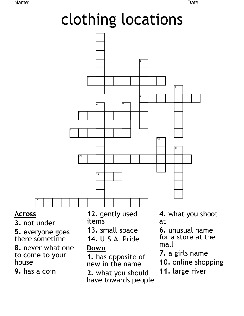 clothing locations Crossword