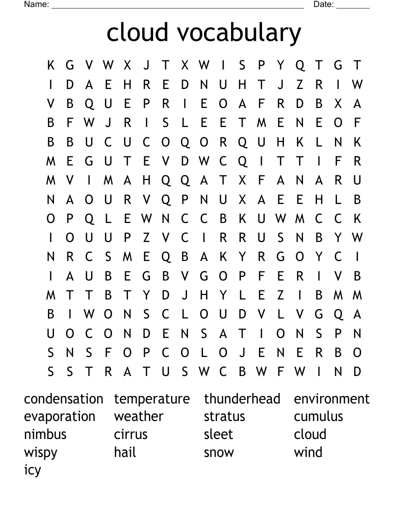 cloud vocabulary Word Search