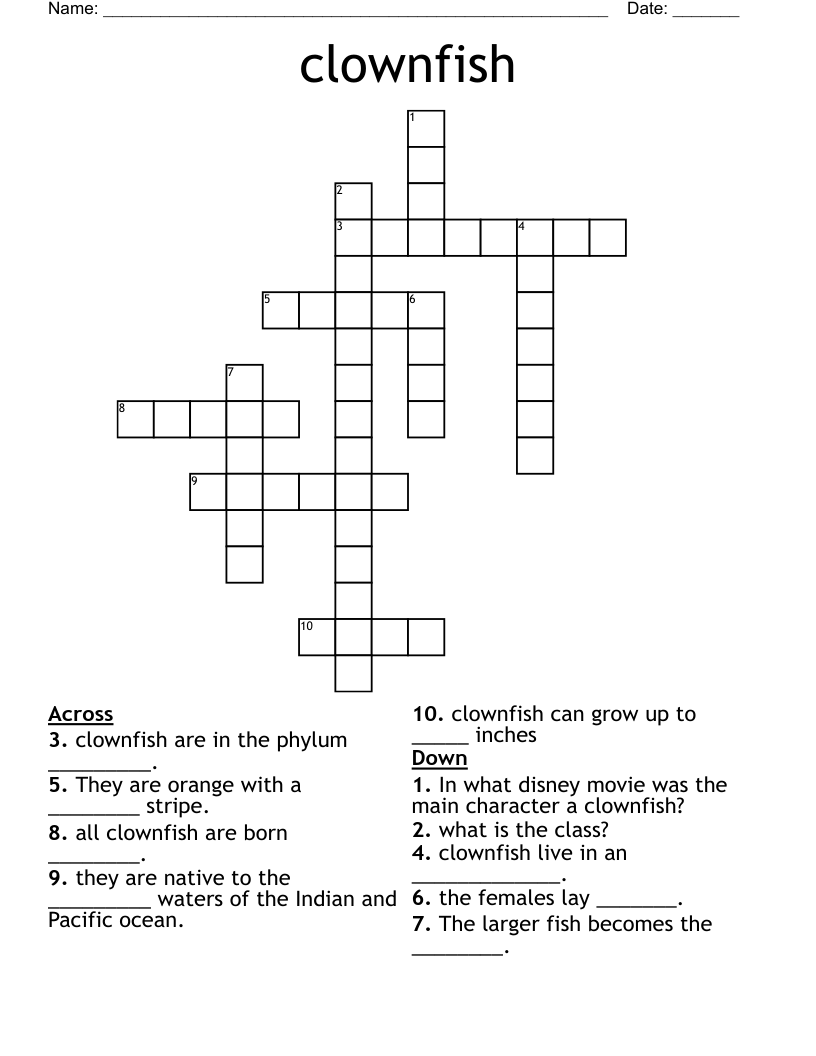 clownfish Crossword