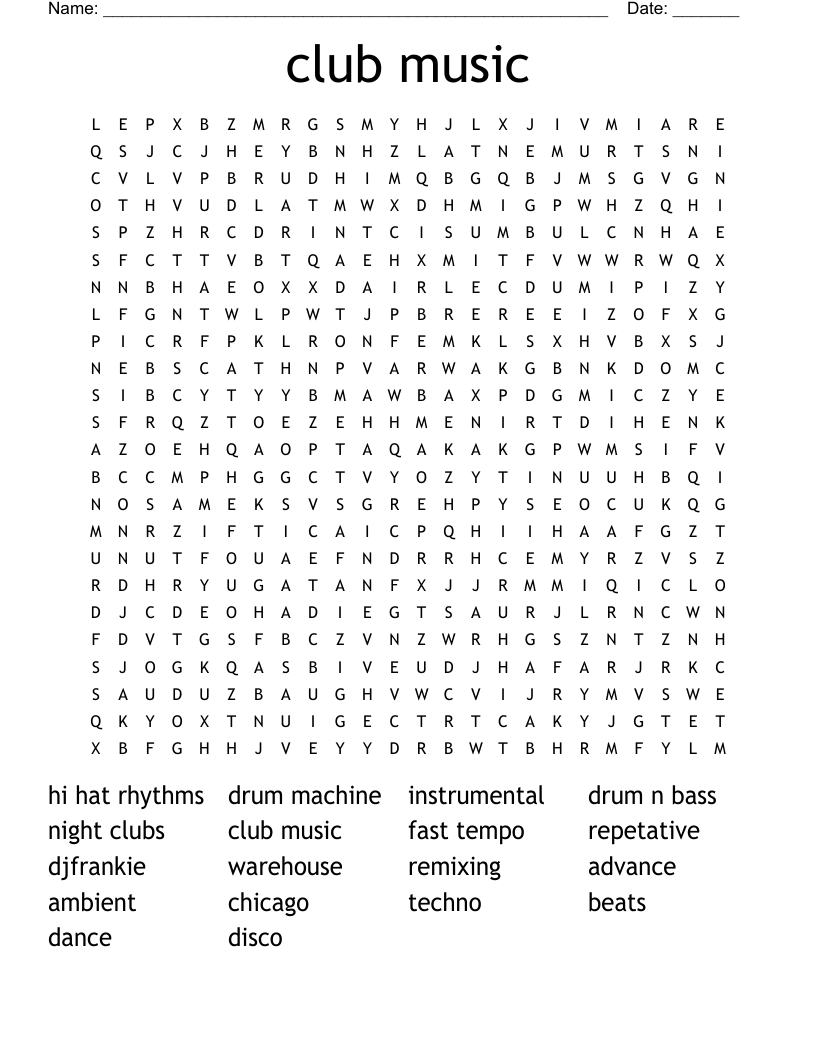 club music Word Search