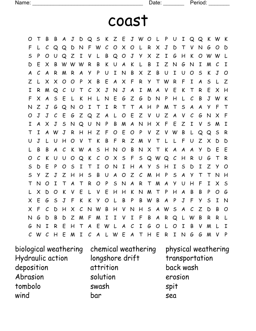 coast Word Search