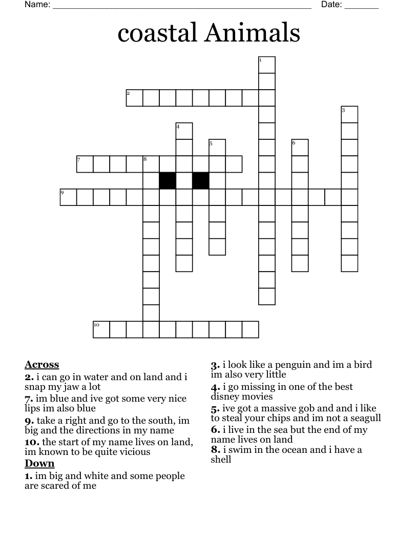 coastal Animals  Crossword