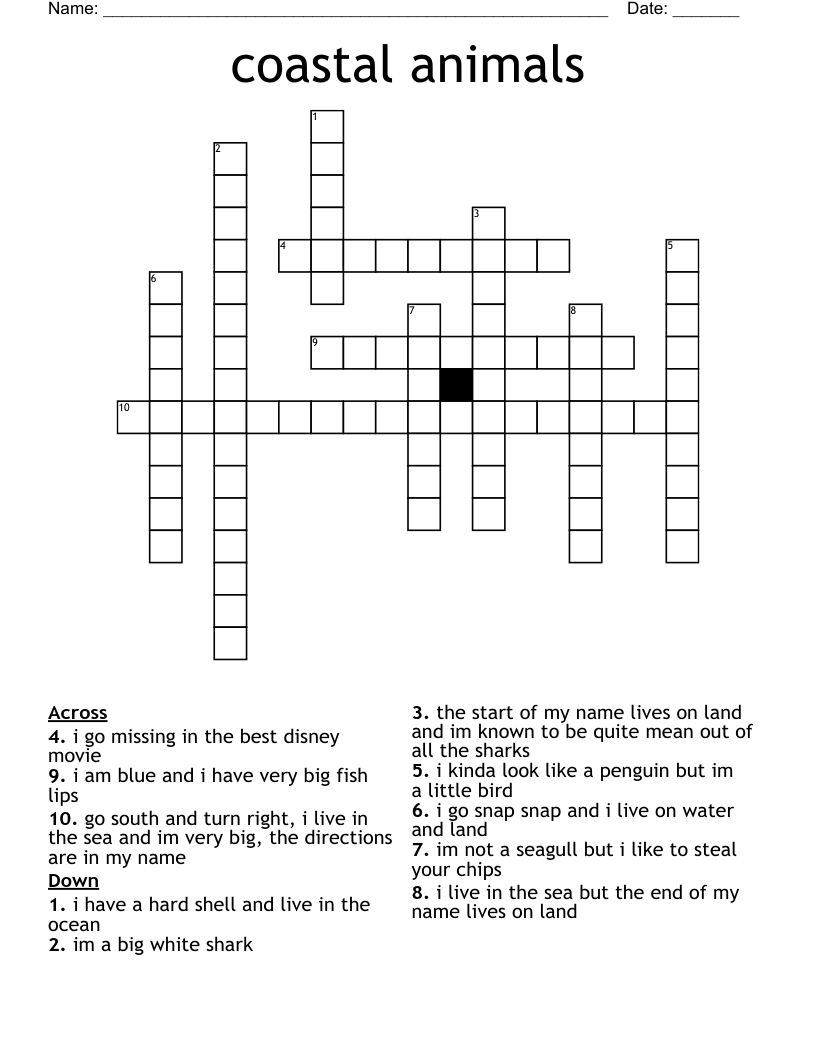 coastal animals  Crossword