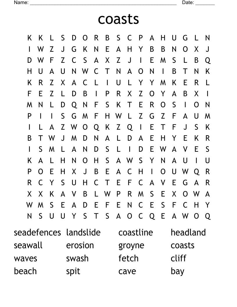 coasts Word Search