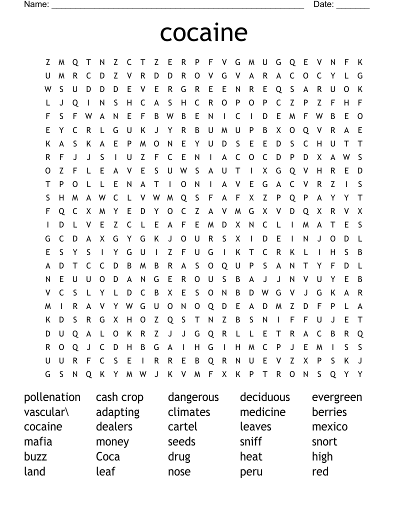cocaine Word Search
