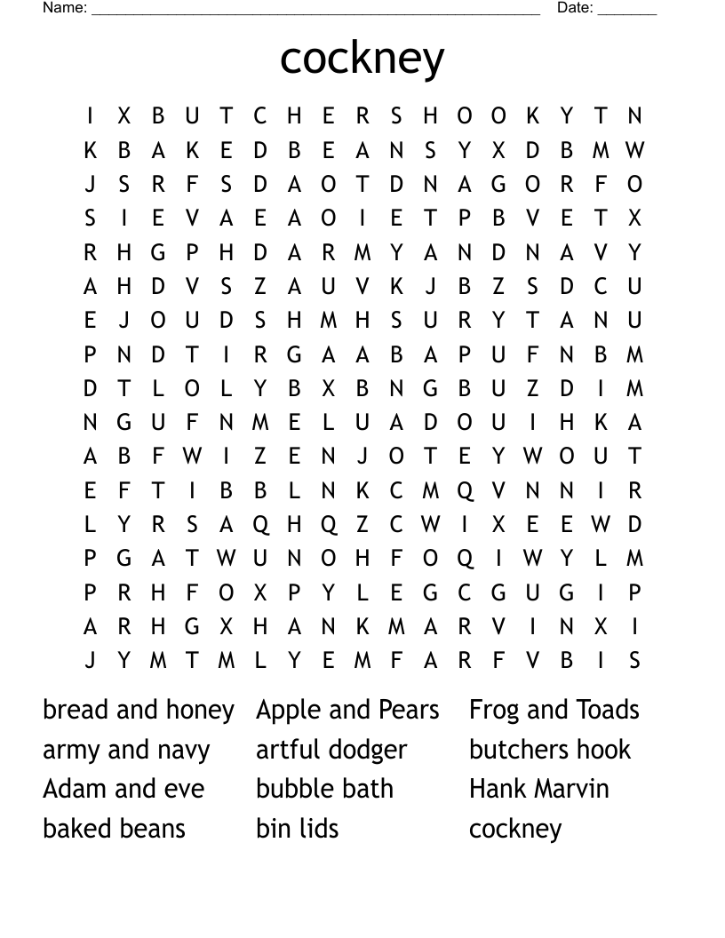 cockney Word Search