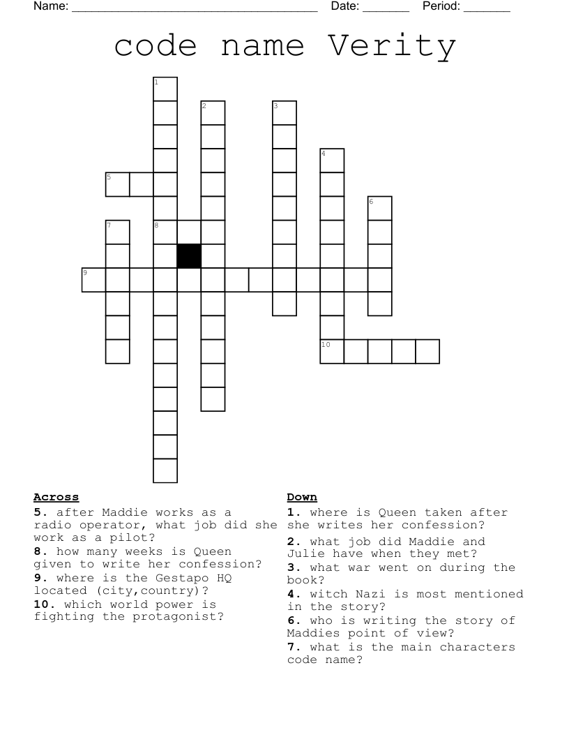 code name Verity Crossword