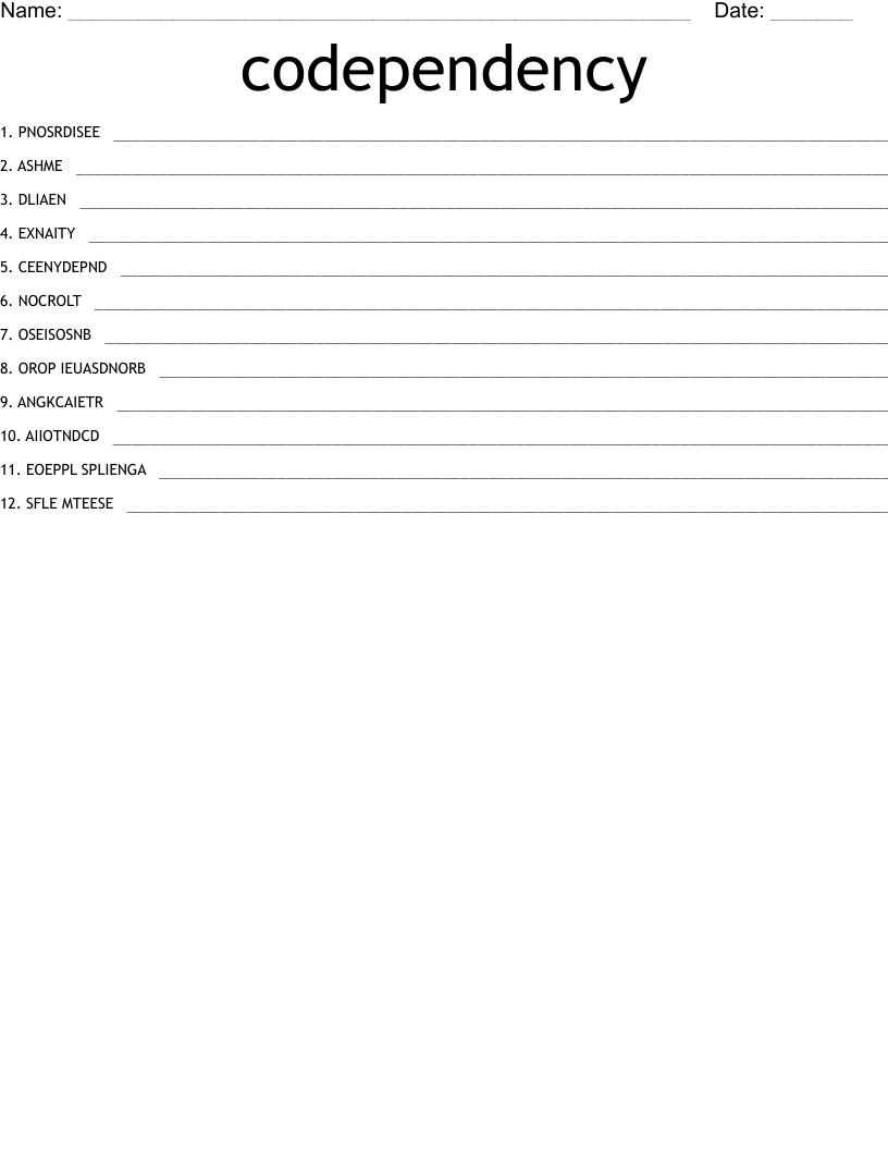 codependency Word Scramble