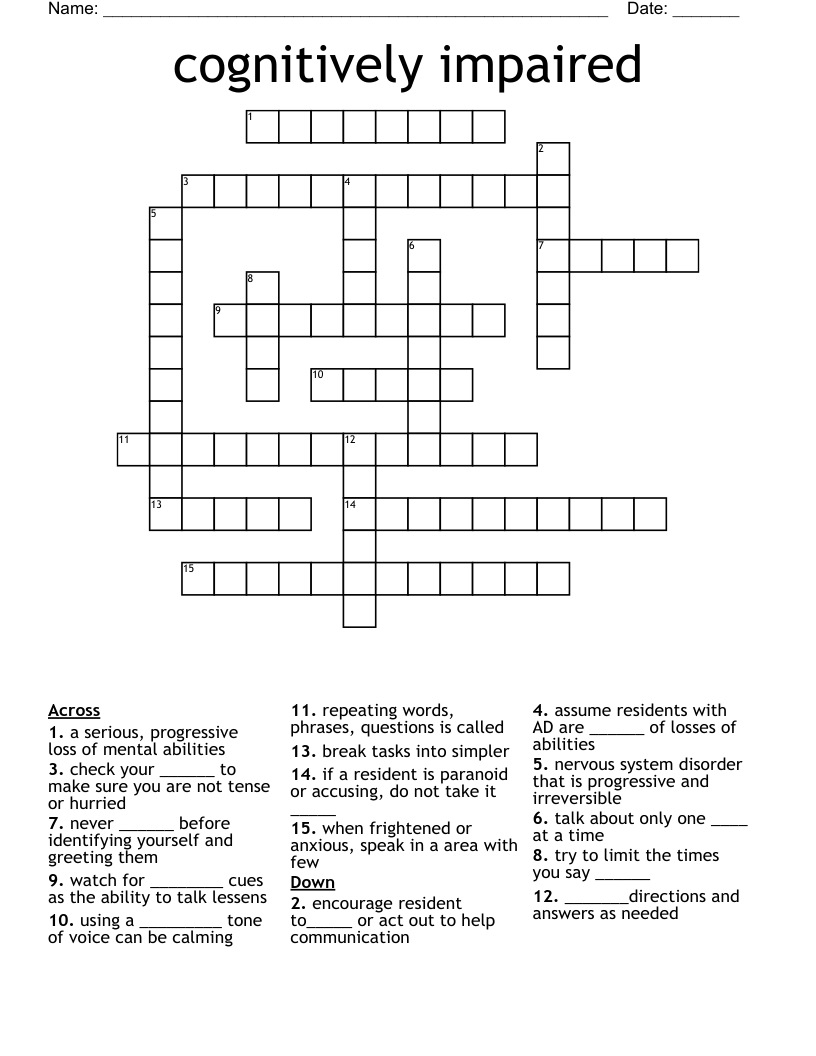 cognitively impaired Crossword