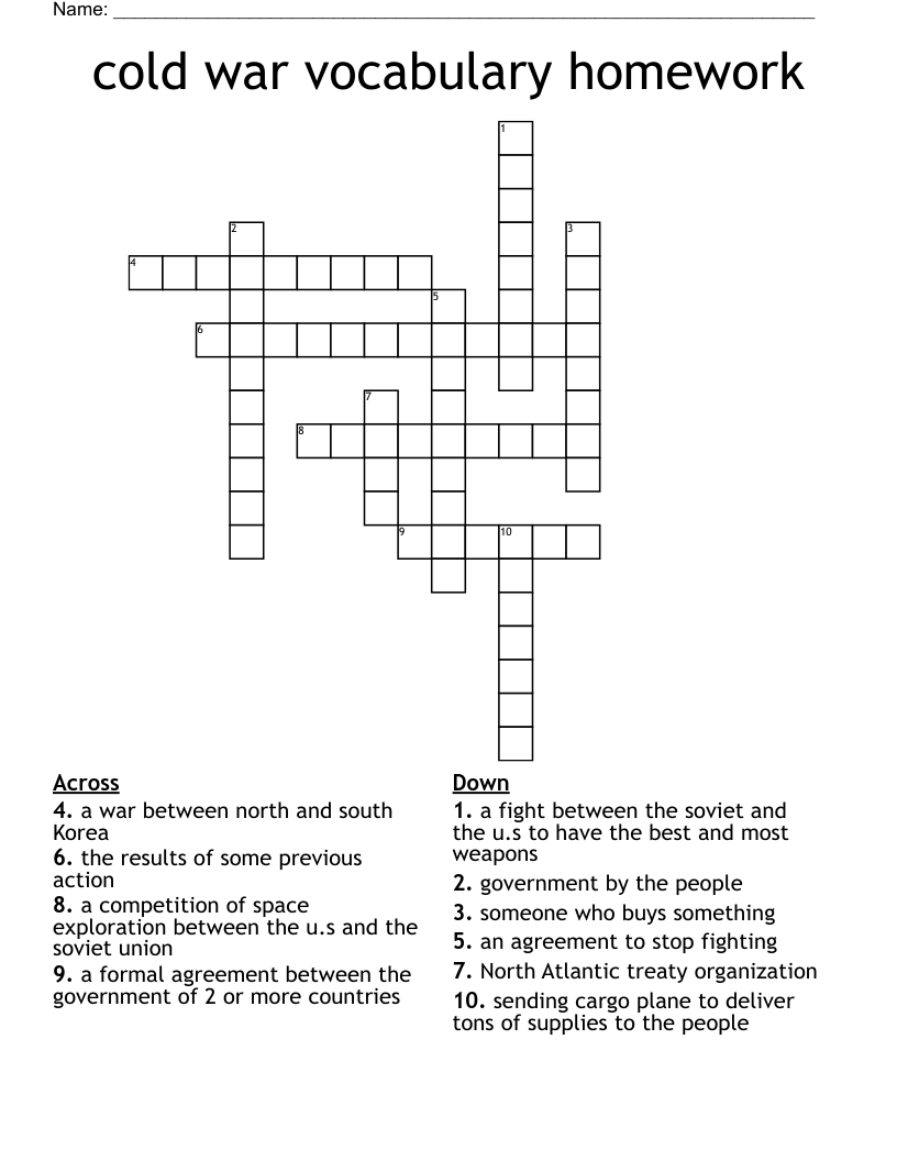 cold war vocabulary homework Crossword