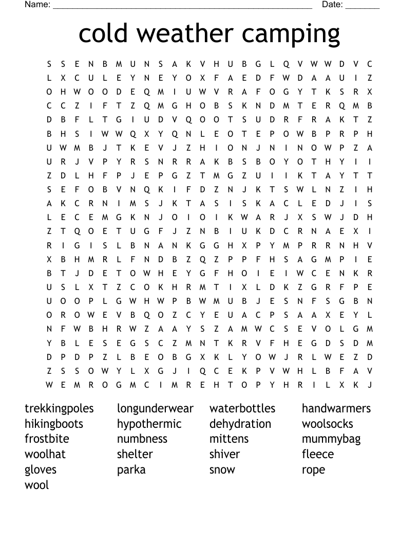 cold weather camping Word Search