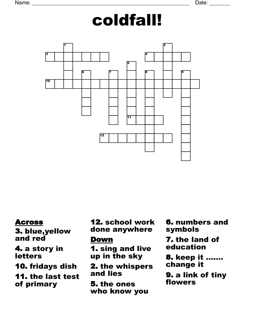 coldfall! Crossword