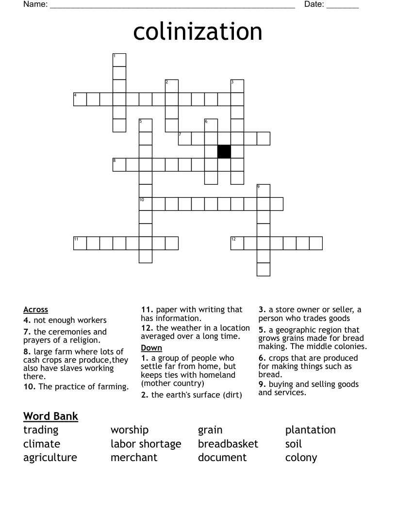 colinization Crossword