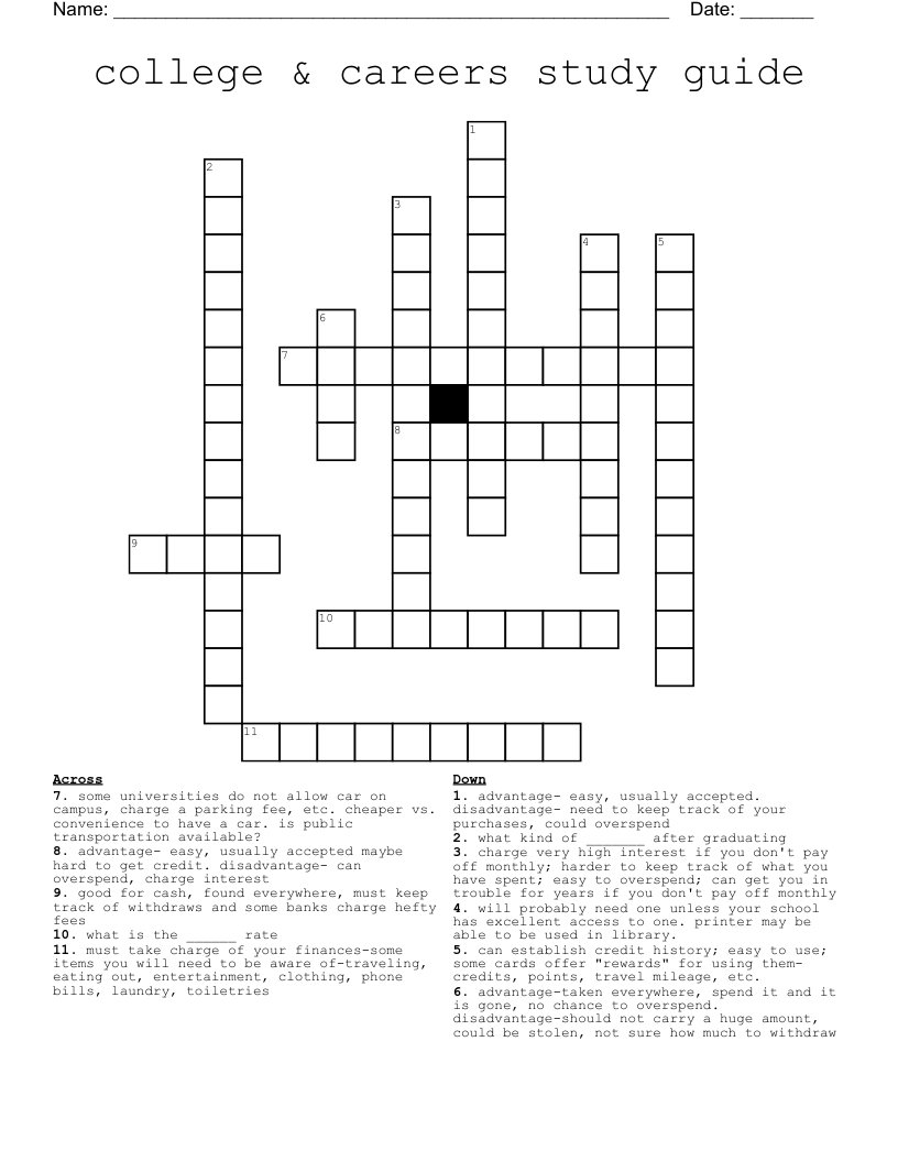 college & careers study guide Crossword