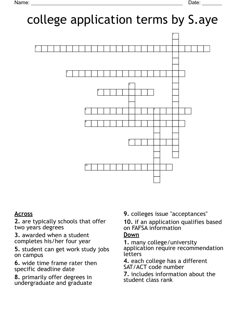 college application terms by S.aye  Crossword