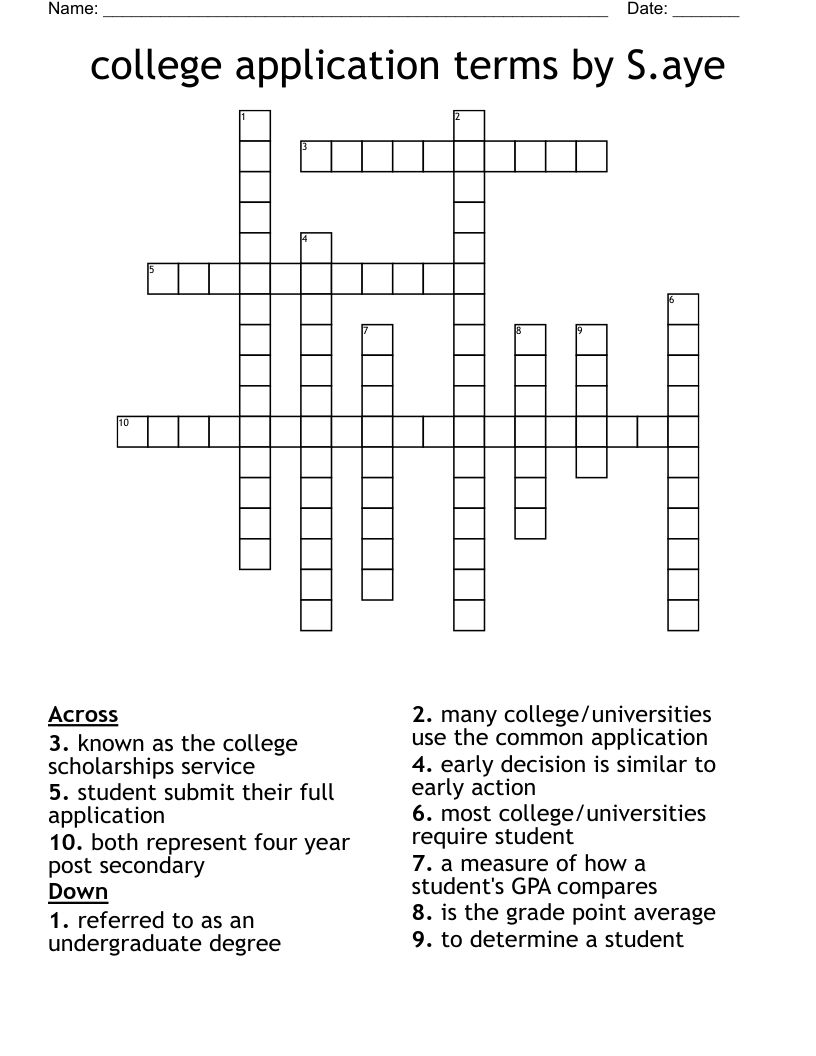 college application terms by S.aye  Crossword