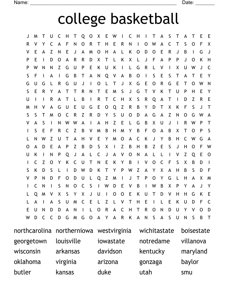 college basketball Word Search