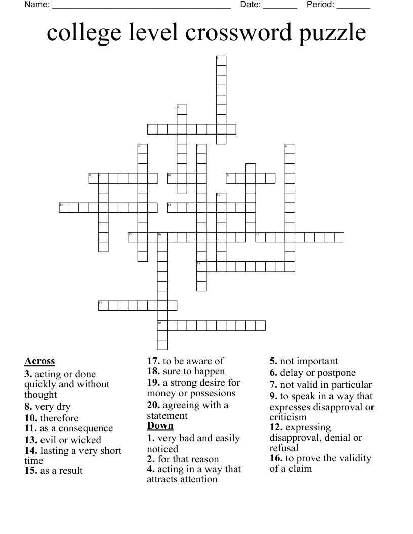 college level crossword puzzle 