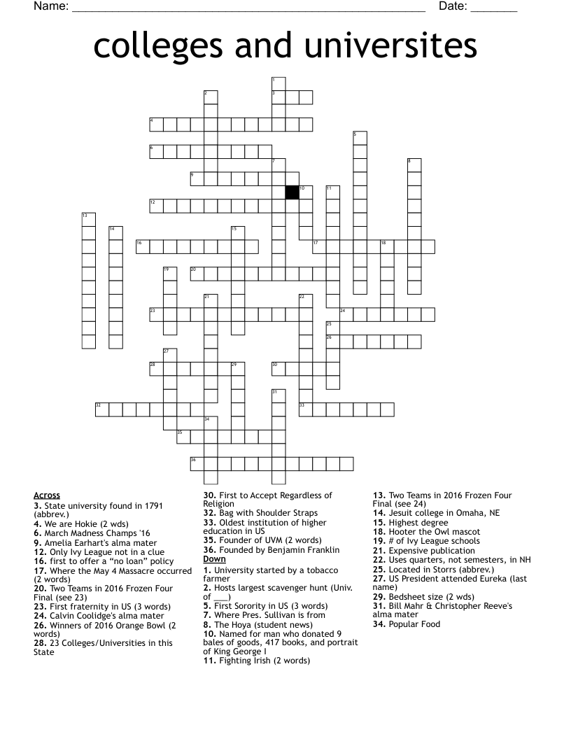 colleges and universites Crossword