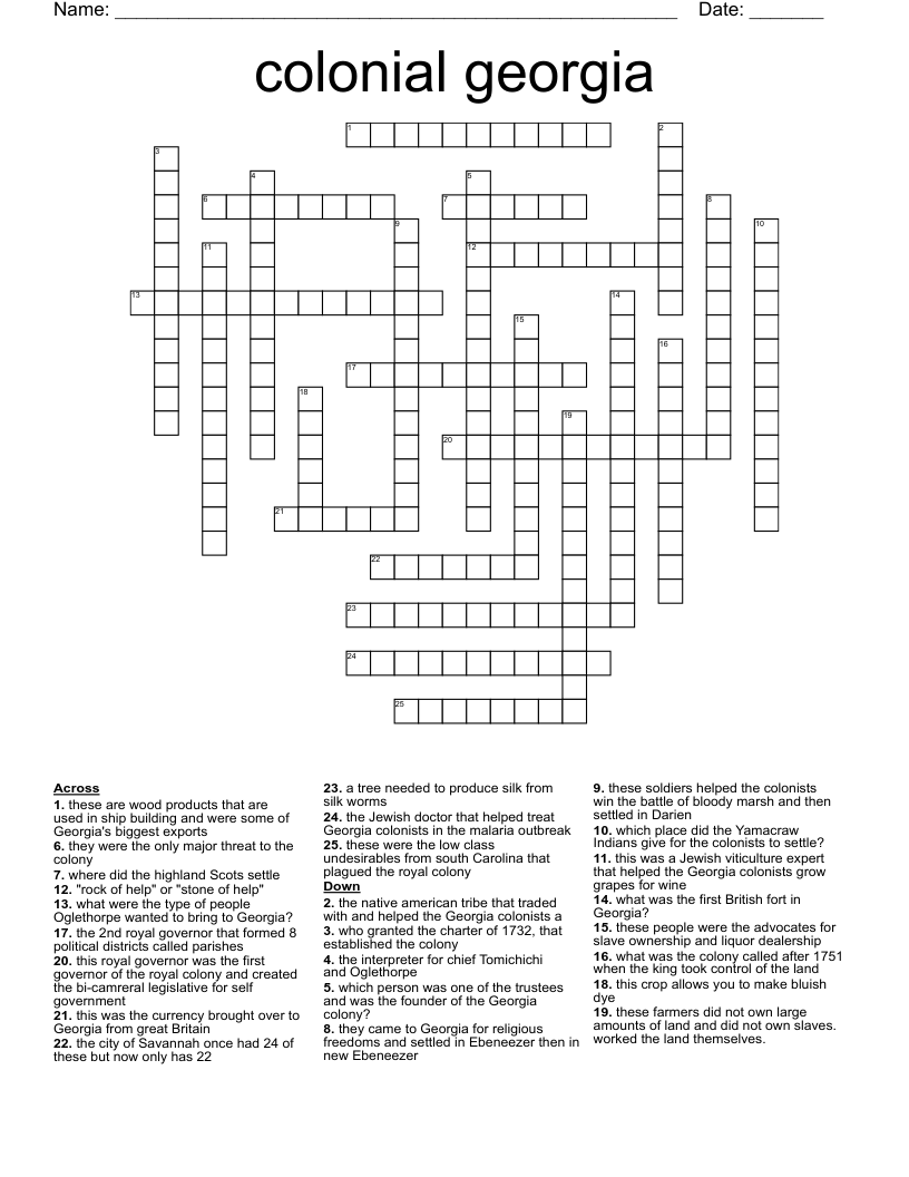 colonial georgia    Crossword